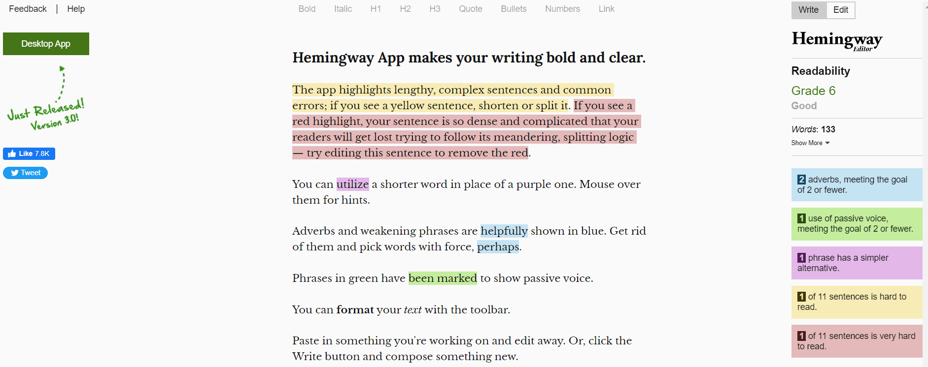 Hemingway Editor screenshot