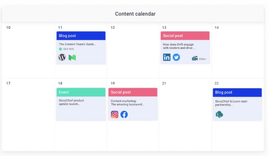 StoryChief content calender example