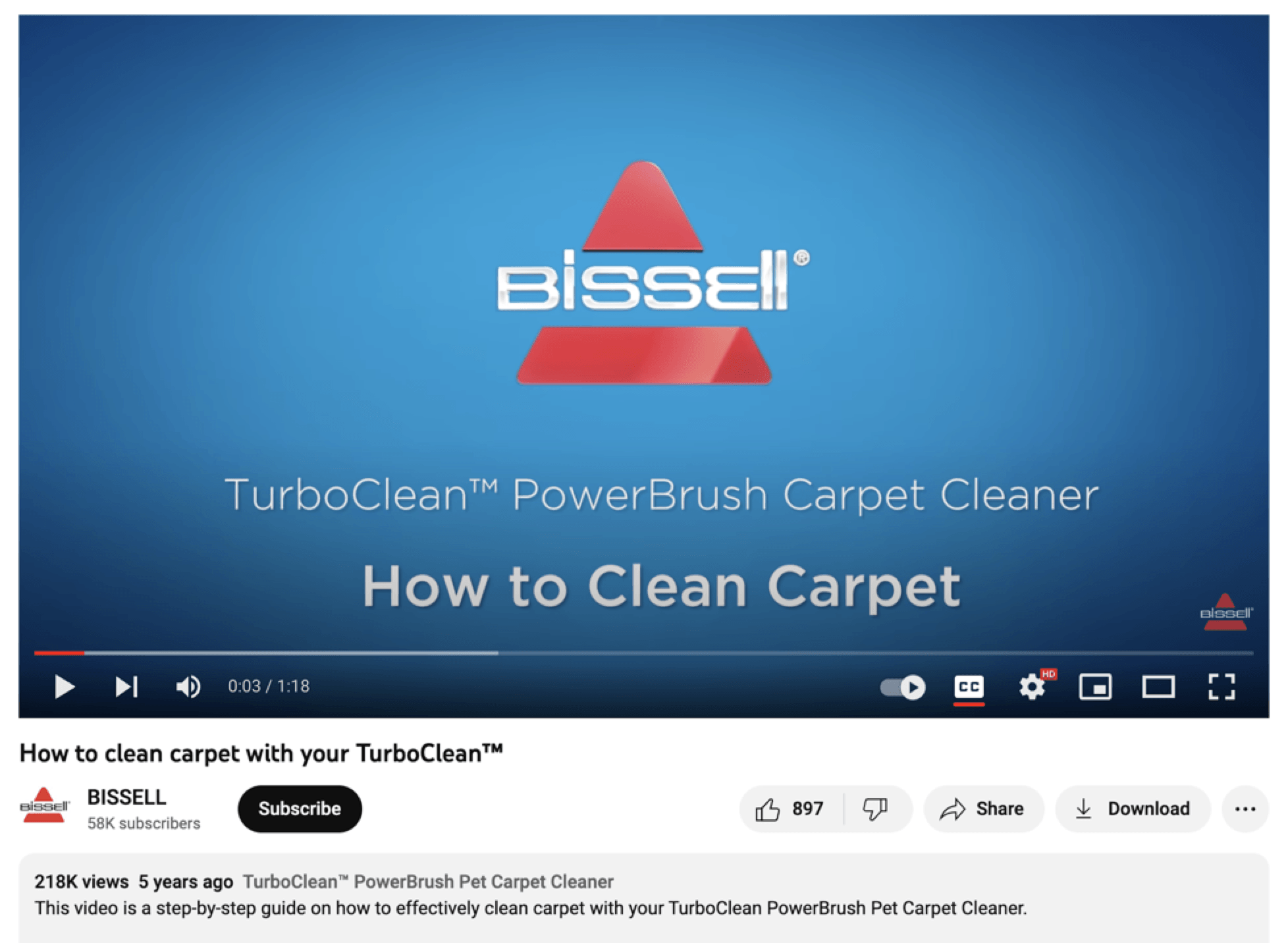 Screenshot of Bissell how-to video