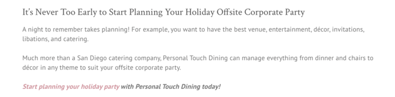 CTA snippet from a catering company's blog post. 