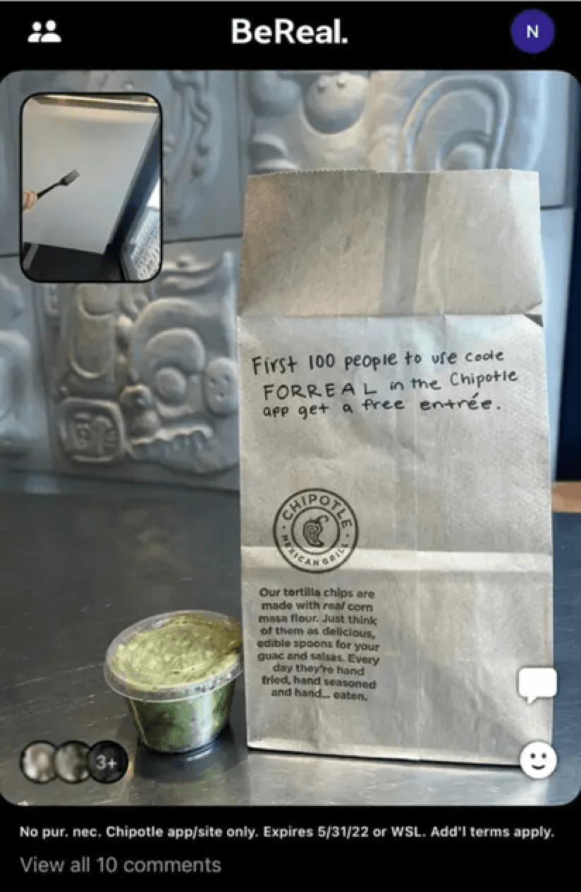 BeReal for brands, BeReal Chipotle promo