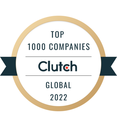 Award badge for 'TOP 1000 COMPANIES GLOBAL 2022' by Clutch.