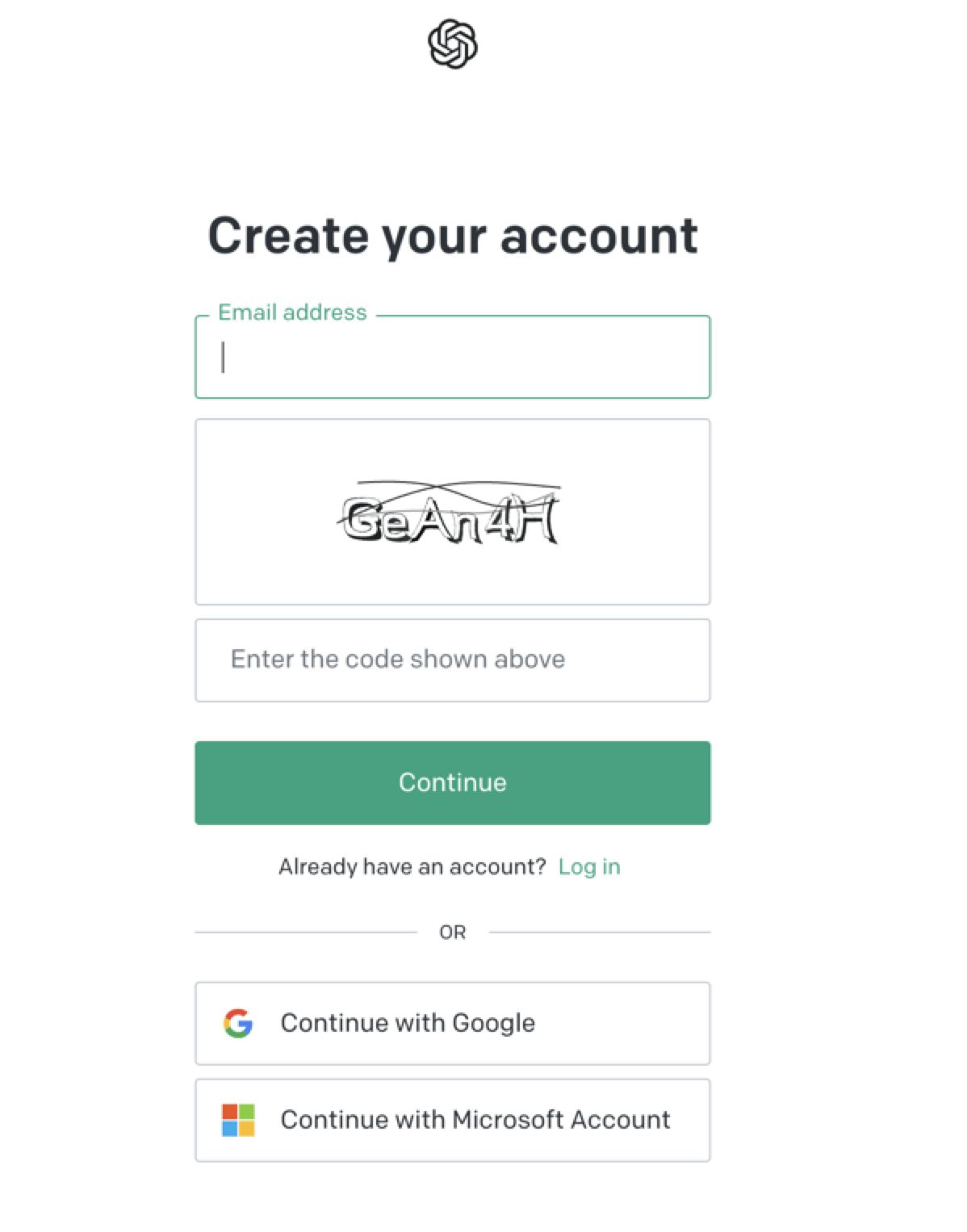 The "create your account" screen for DALL-E.