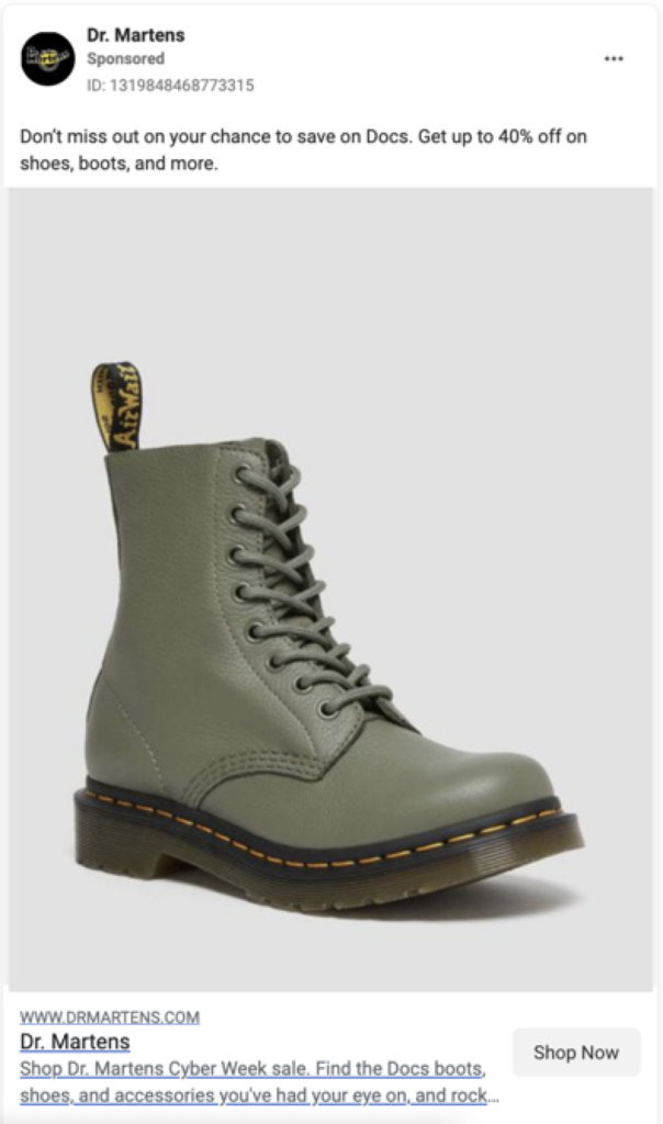 Iklan Facebook dari Dr. Martens