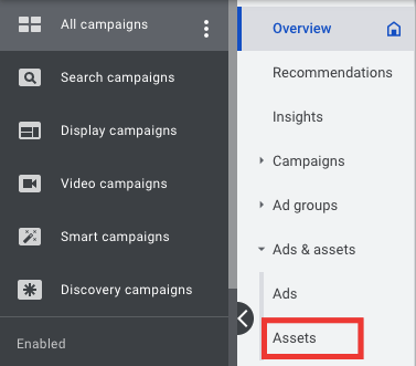 google ads menu screenshot