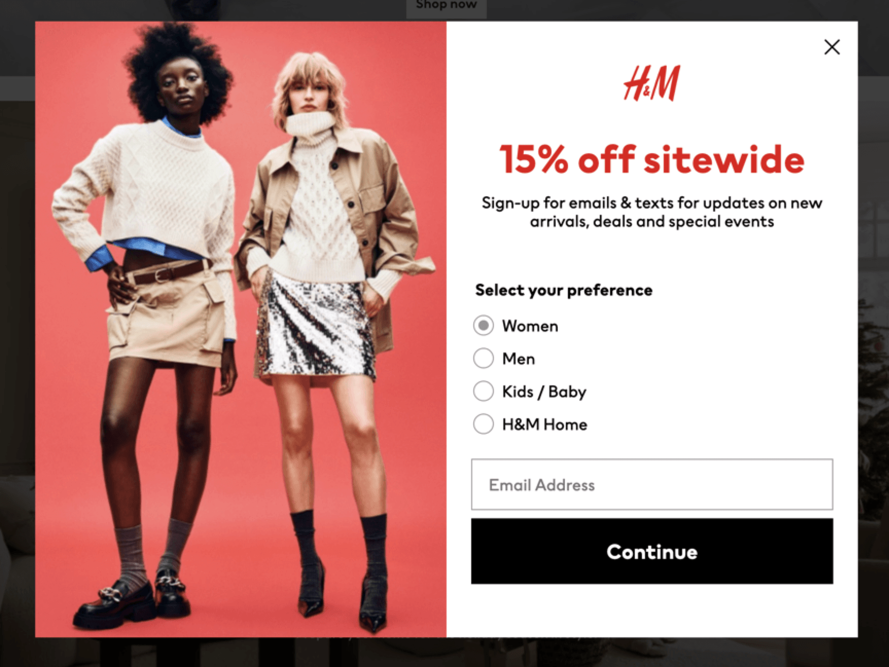 H&M email capture form