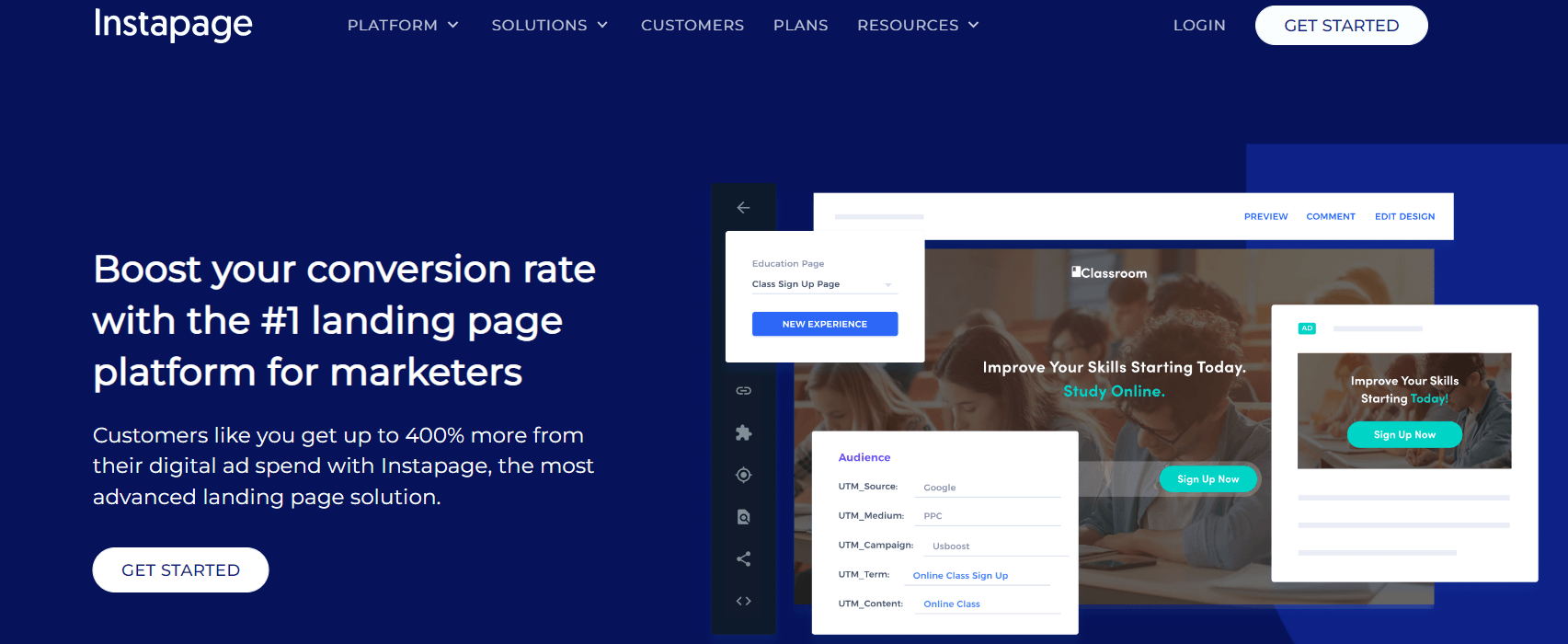 Instapage homepage example
