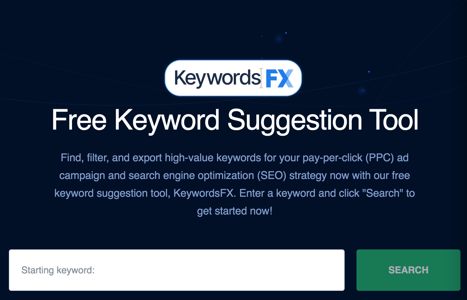 KeywordsFX tool with a search bar to search terms