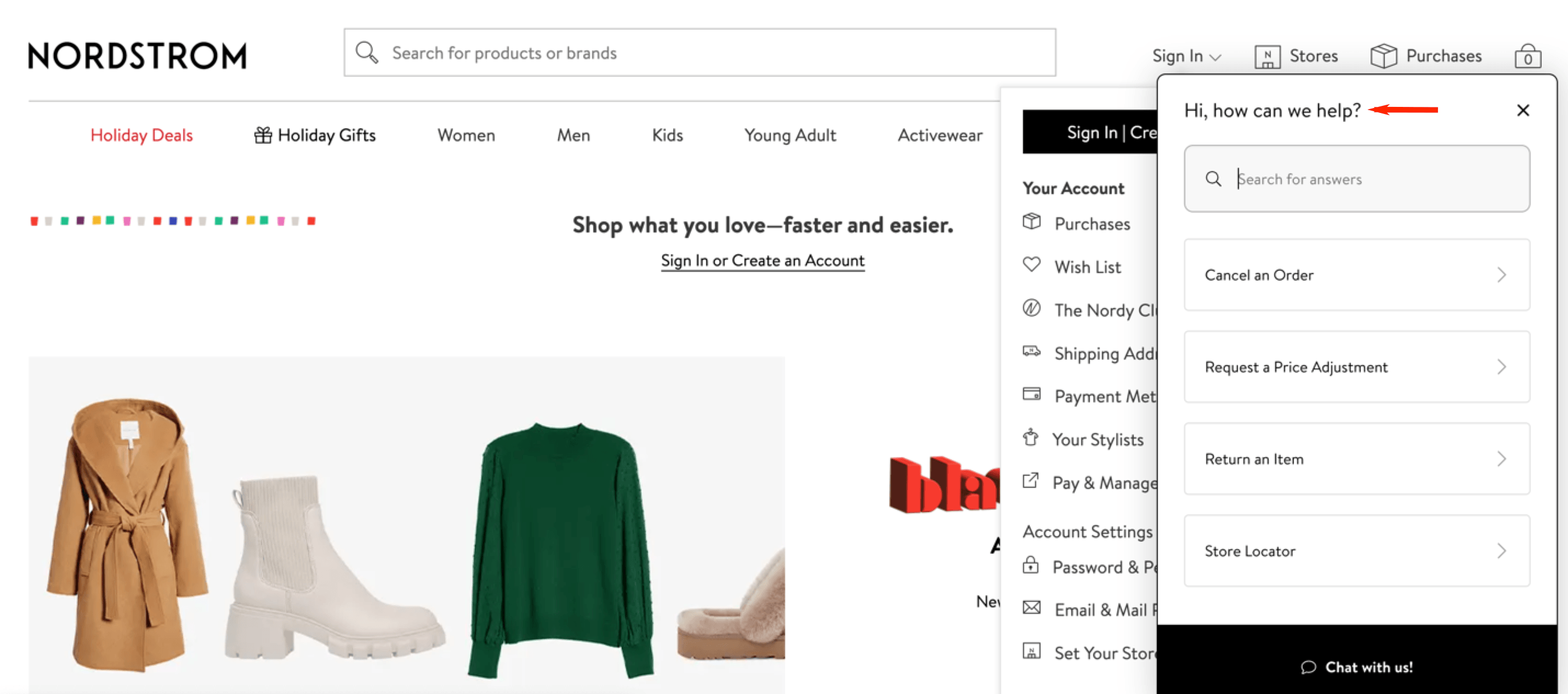 live chat support, nordstrom