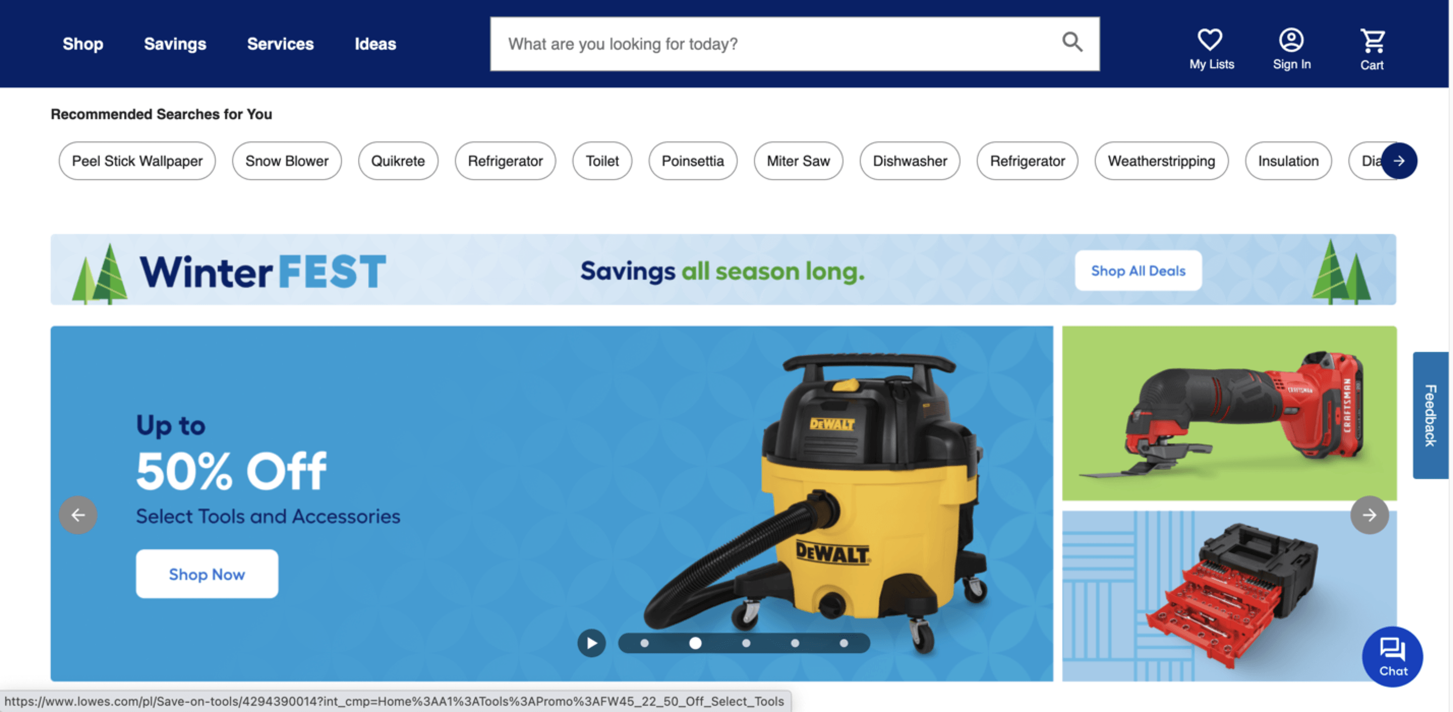 Screenshot of ad on the Lowe's website