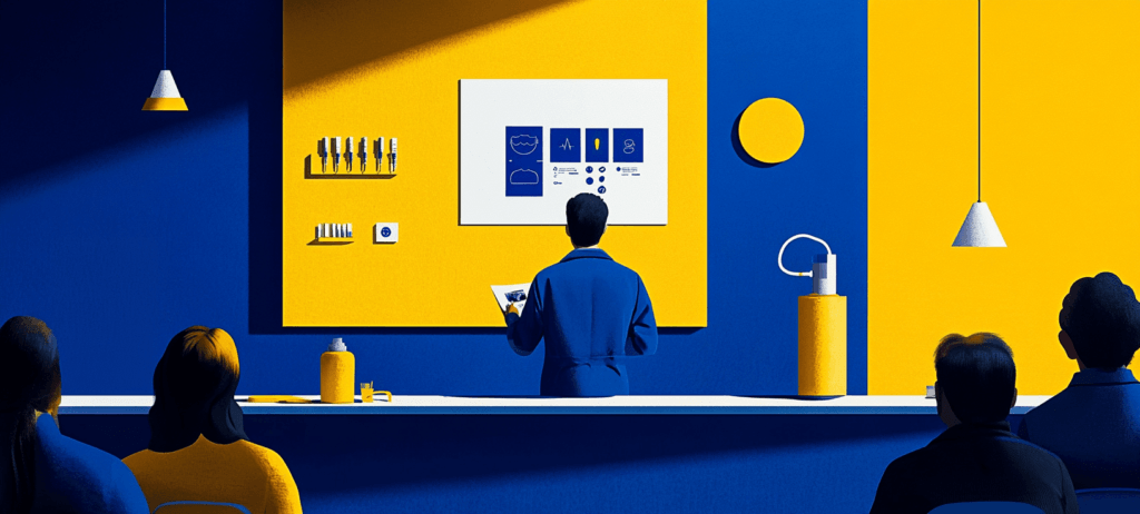 Medical presentation in blue and yellow