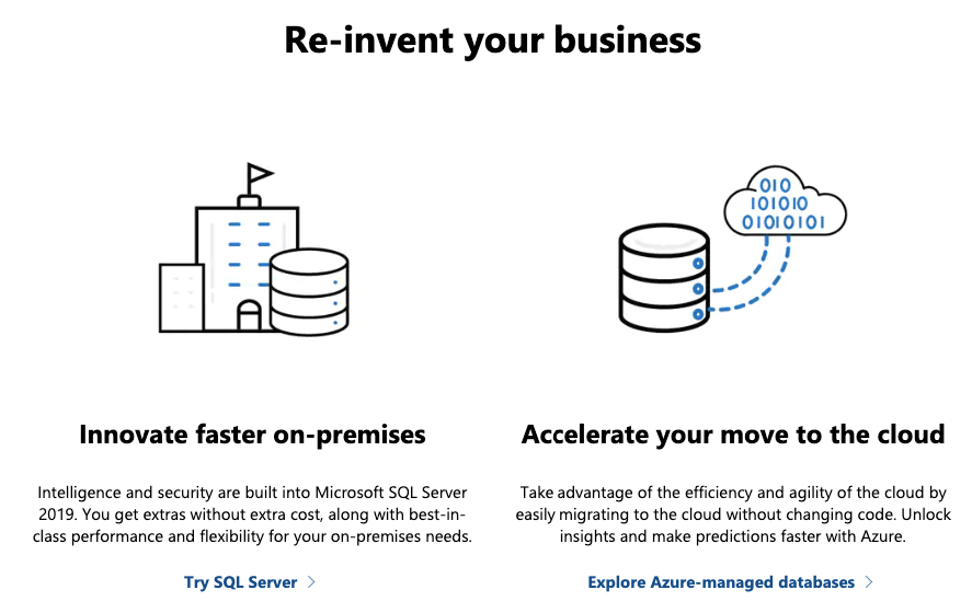 Drawings on a white background showing Microsoft's data platform features