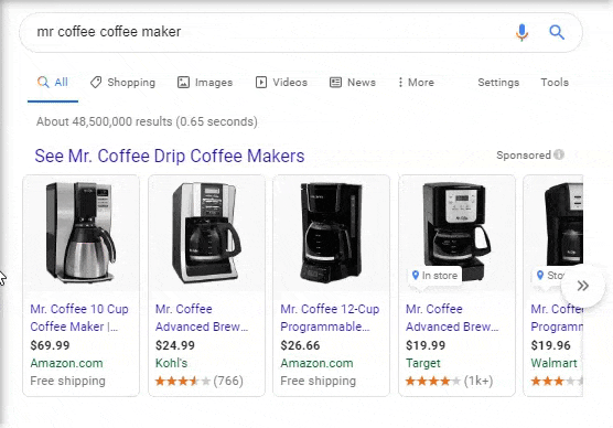 GIF showing results for Mr. Coffee