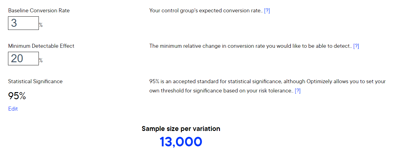 A/B testing sample size calculator