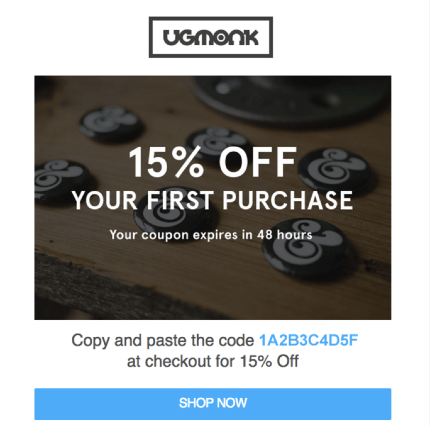 Example discount email from UGmonk