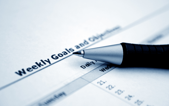 A close-up of a weekly goals checklist with a pen resting on top, highlighting the importance of planning and organization.