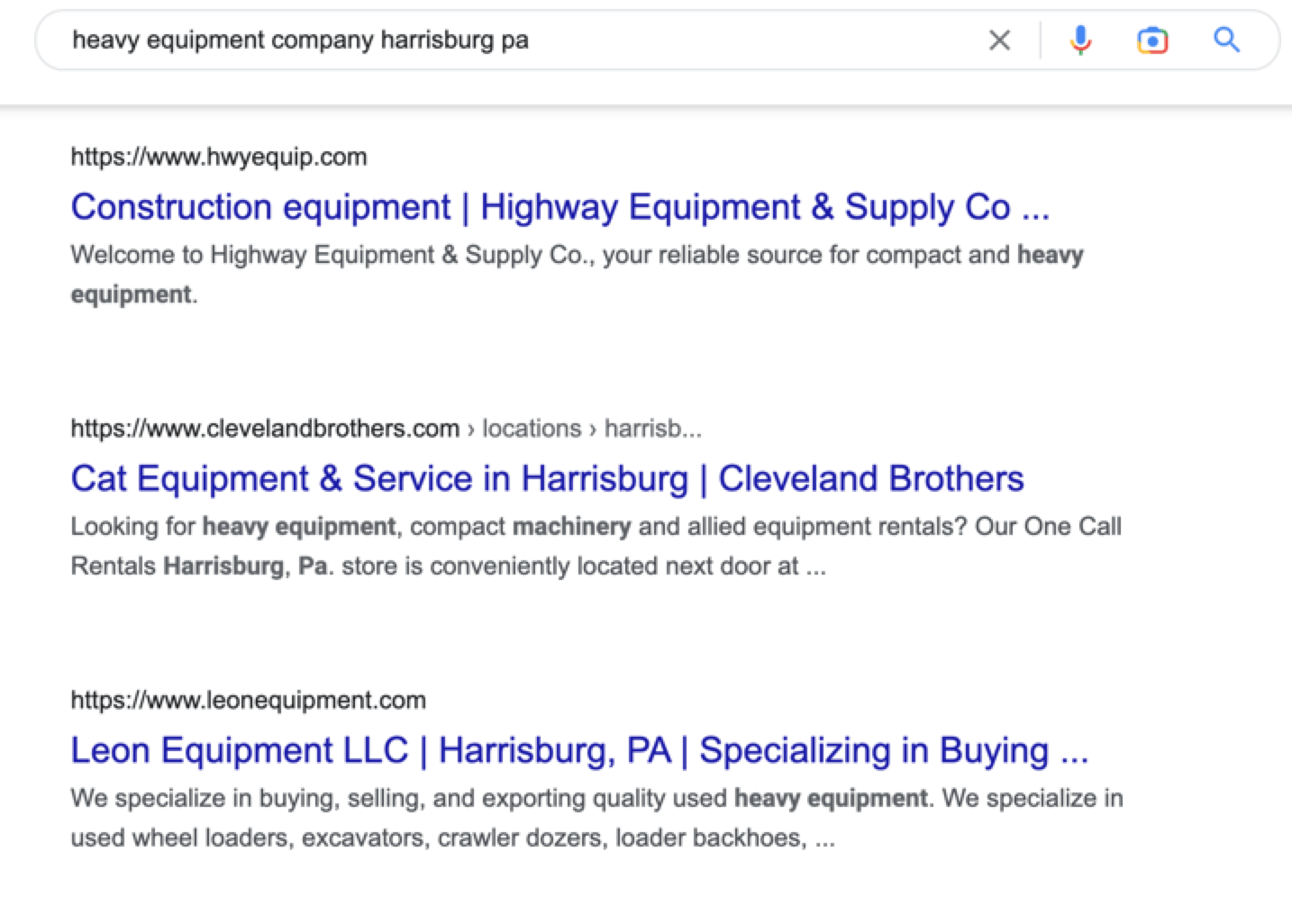 heavy equipment SERPs