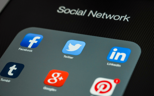 A collection of social media app icons including Facebook, Twitter, LinkedIn, Tumblr, Google Plus, and Pinterest under the heading 'Social Network'.