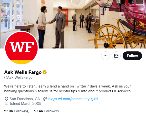 Wells Fargo social media profile page