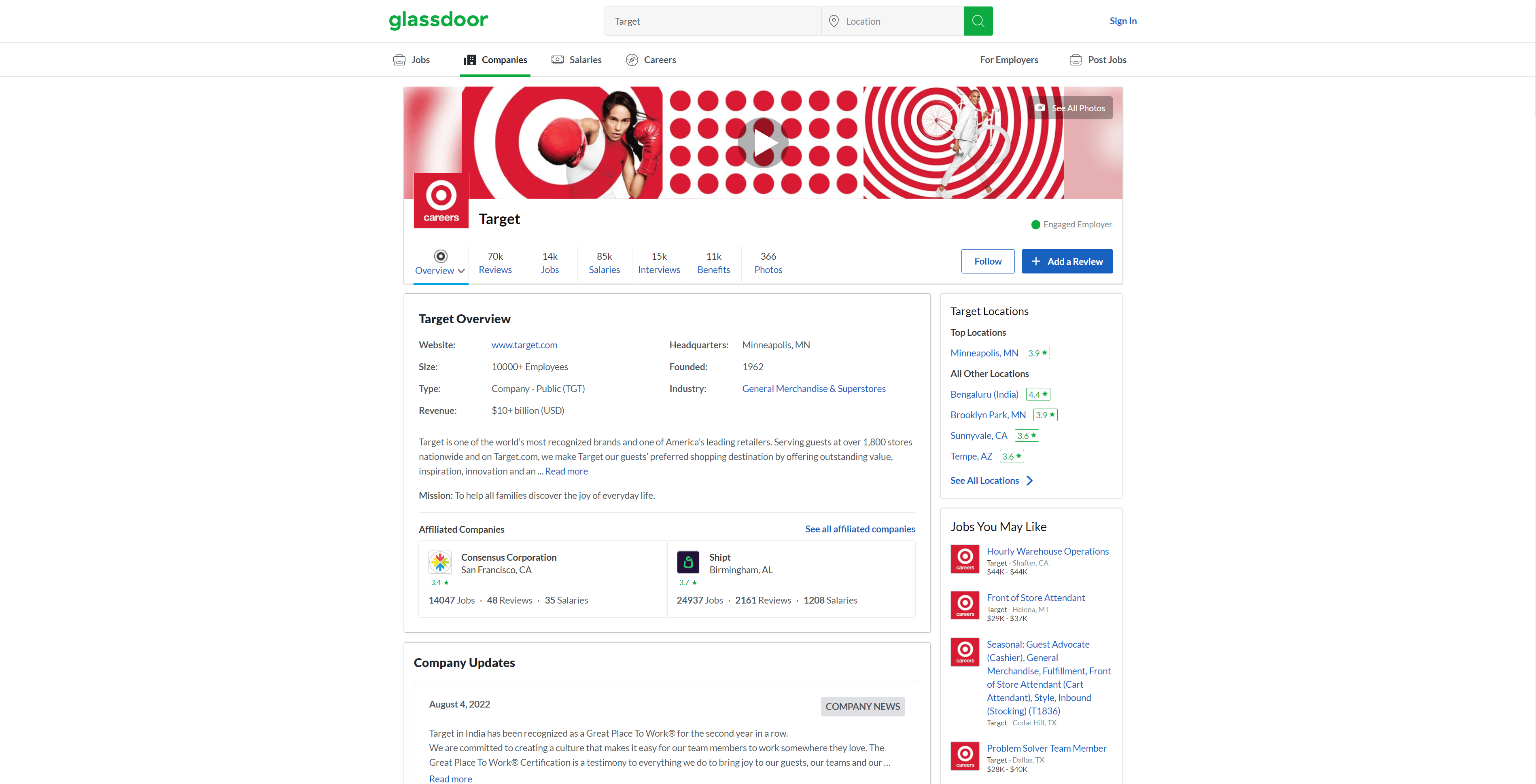 Target's Glassdoor page