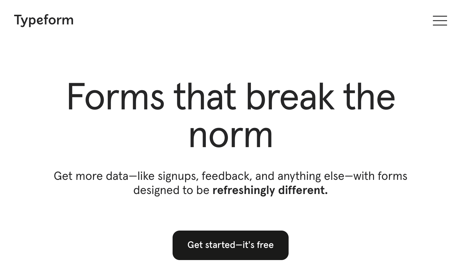 Homepage for Typeform