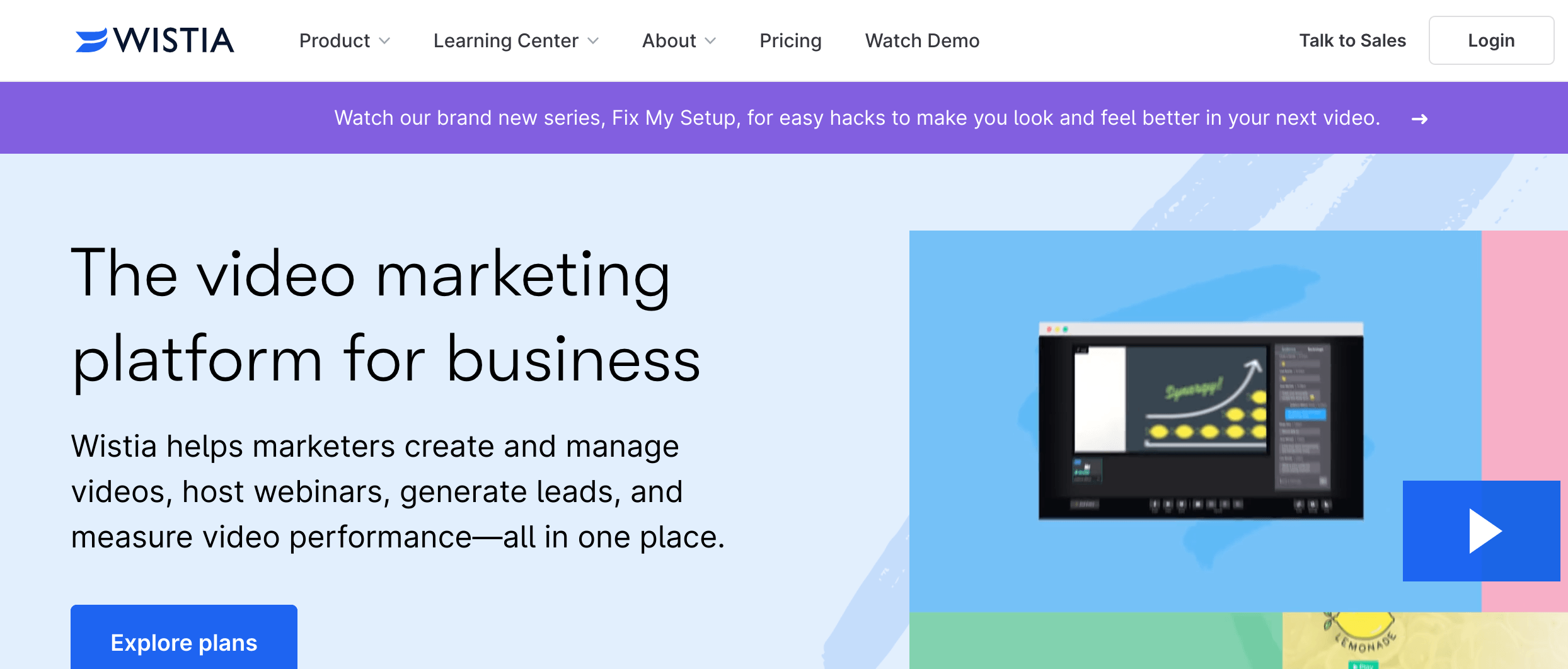 Homepage for Wistia