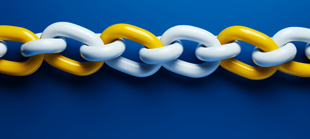 Alternating yellow and white chain links on a blue background.