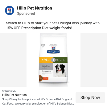 Chewy ad for their Hill Science diet dog food