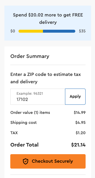 Checkout page for Lego's website
