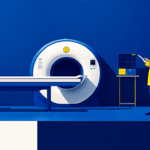 MRI machine and doctor in blue and yellow