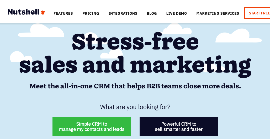 Nutshell homepage for CRM software