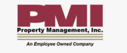 Logo of PMI Property Management, Inc., featuring the letters PMI in large red font above the full name in smaller black font, with the tagline 'An Employee Owned Company' beneath it.