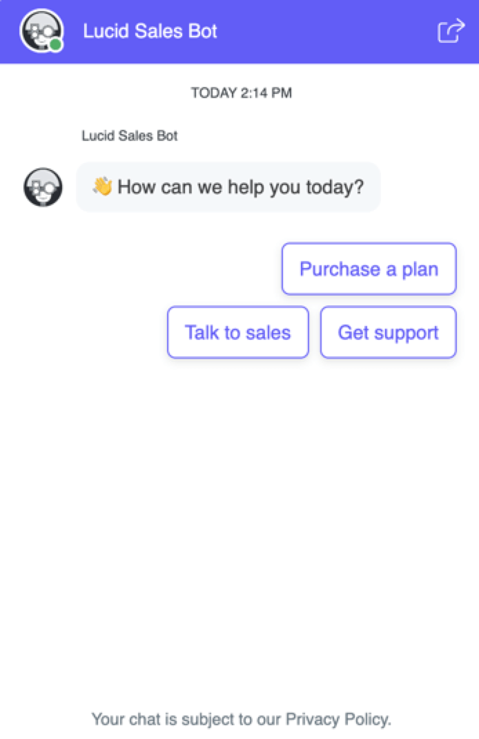 Screenshot of an example chatbot