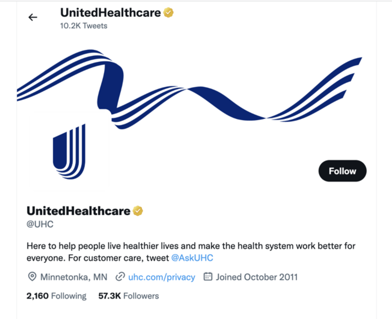 Screenshot of UnitedHealthcare's Twitter