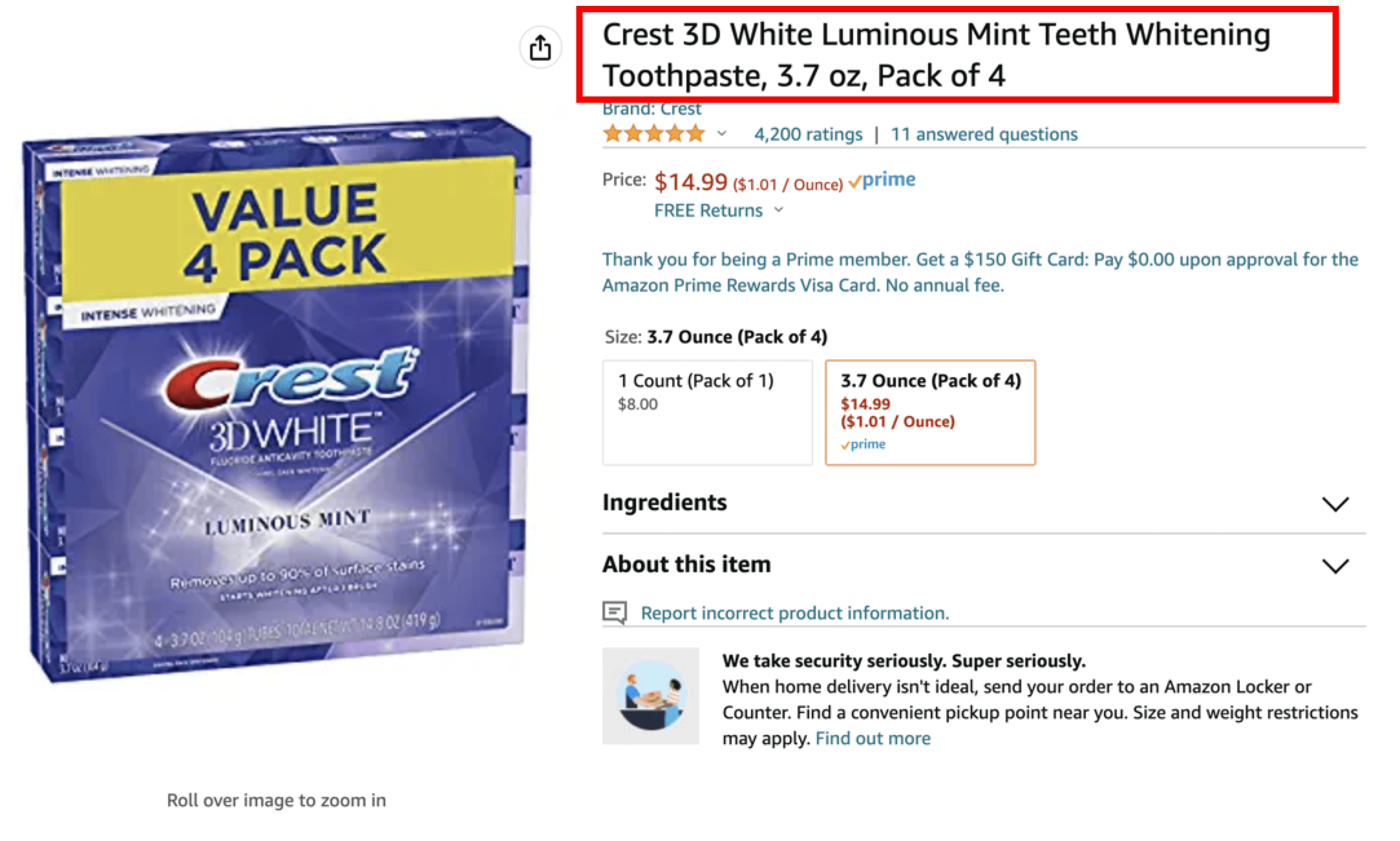 Screenshot of Crest 3D whitening value pack 