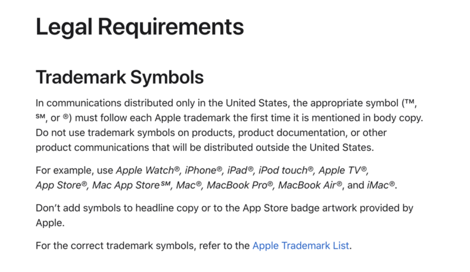 apple trademark requirements