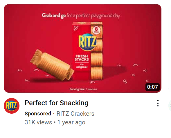 Screenshot of display ad on YouTube