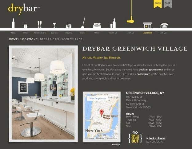 Screenshot of the Drybar landing page