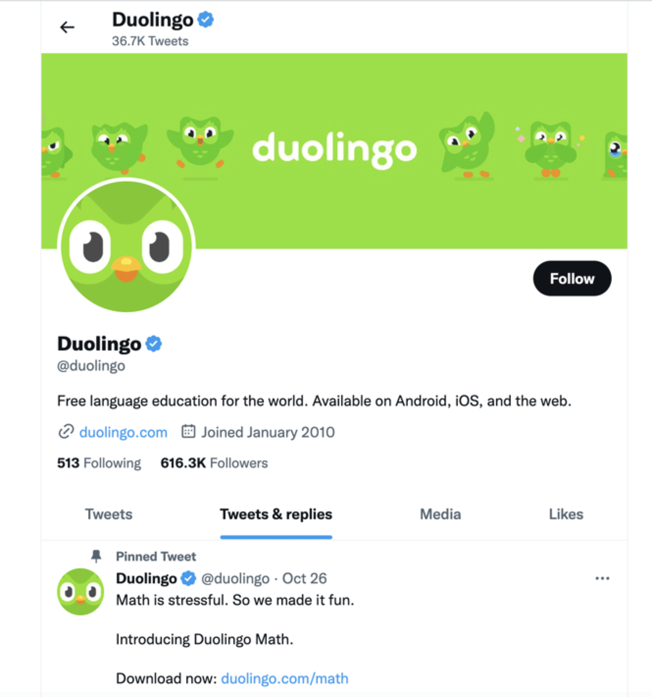 Screenshot of DuoLingo's Twitter account