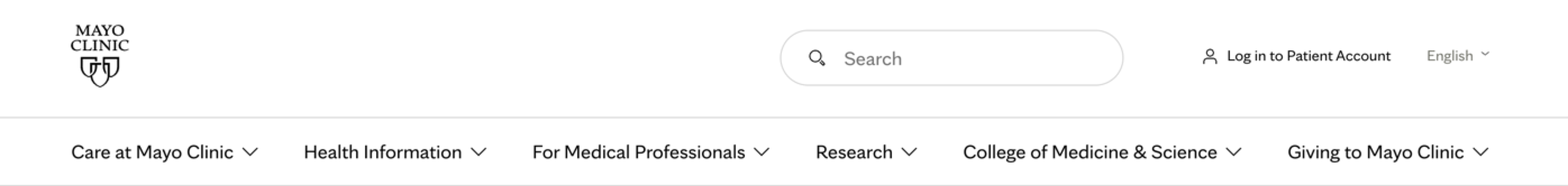 Screenshot of the Mayo Clinic's navigation bar