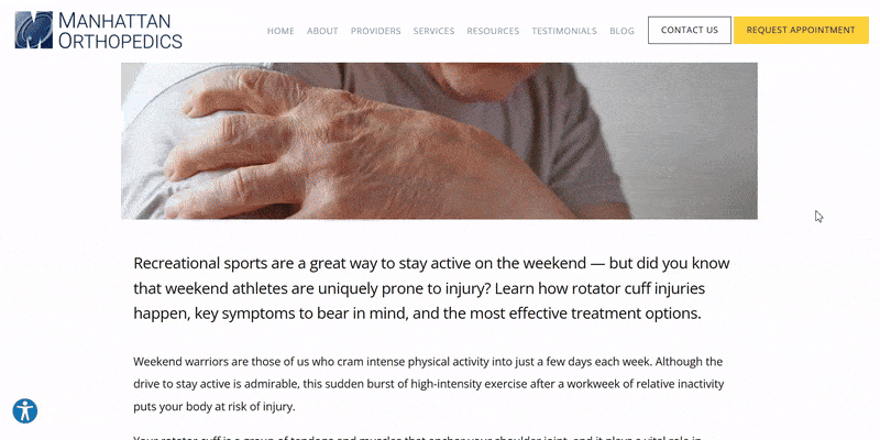 An orthopedic practice’s blog post linking to a relevant service page