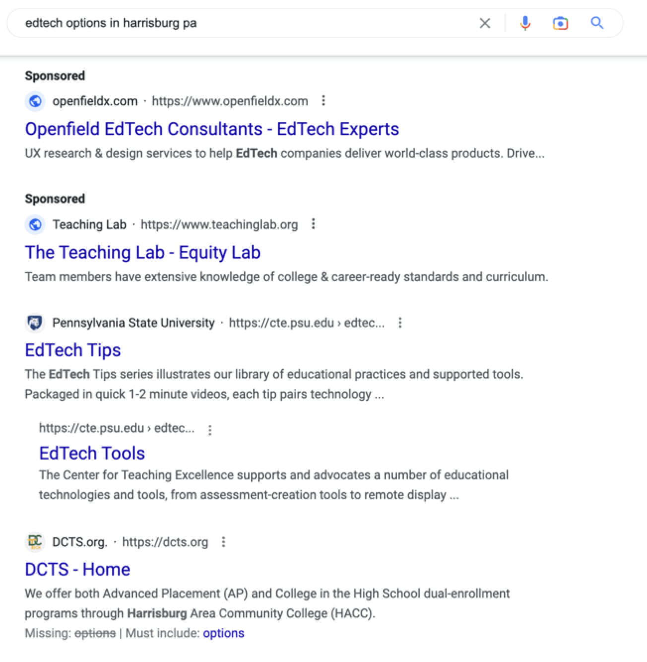 Edtech local SEO search results