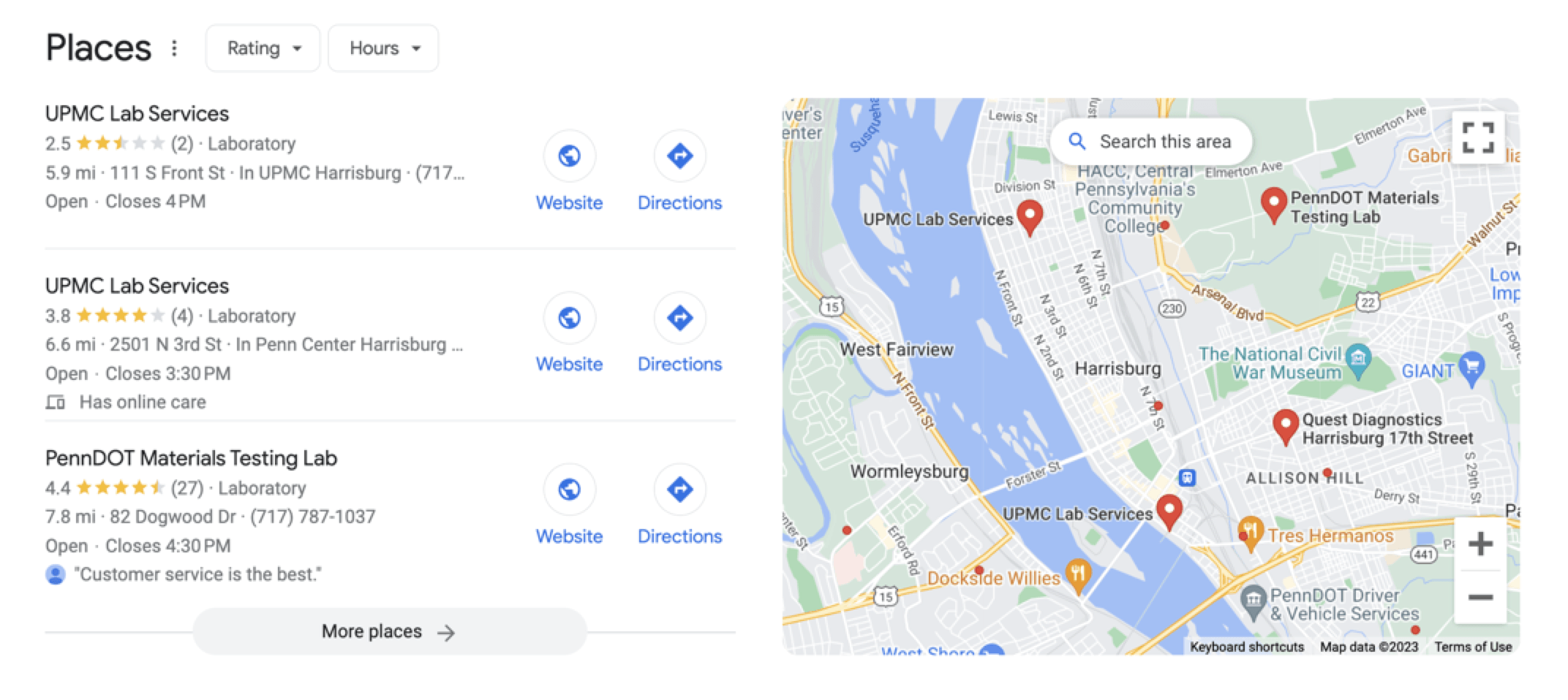 Screenshot of localized Google results