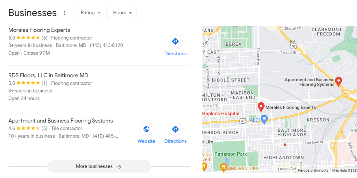 Screenshot of Google My Business listings with opening dates or times