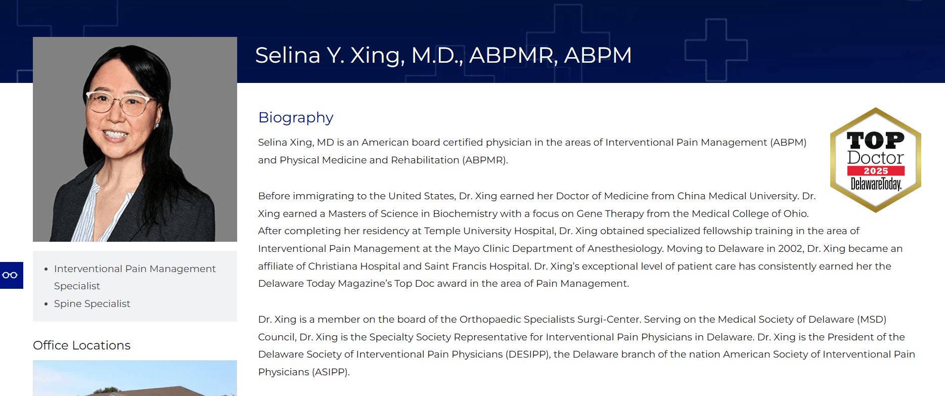An example of a physician’s bio page