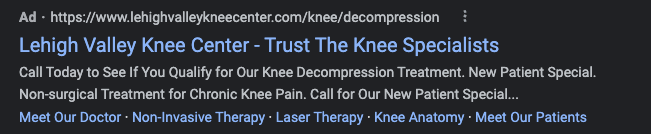 PPC advertisement for an orthopedist