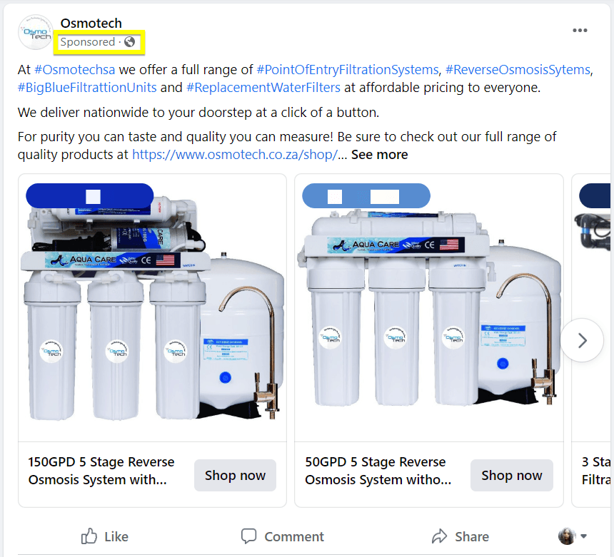 osmotech facebook sponsored ad example