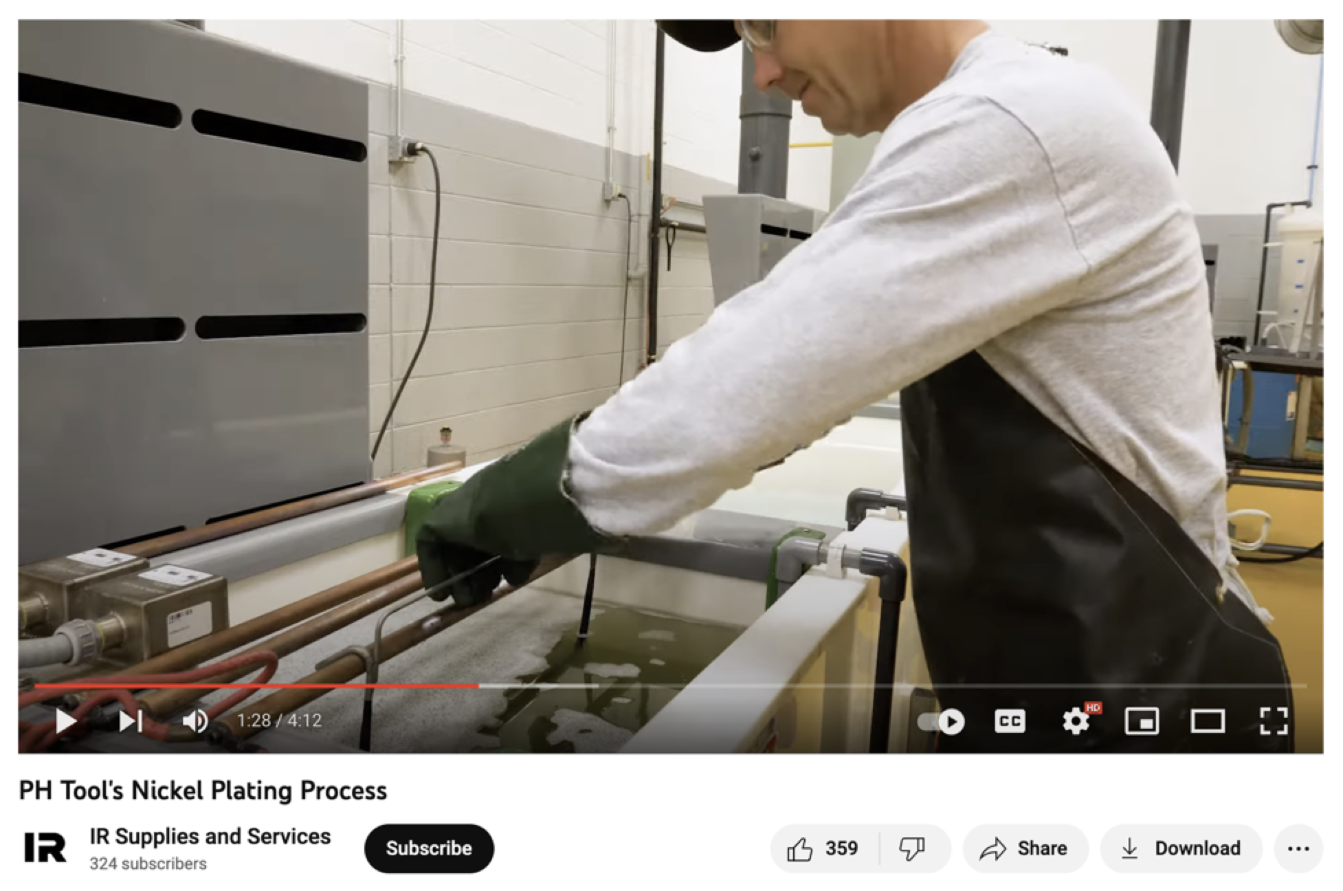 Screenshot of YouTube video titled "PH Tool's Nickel Plating Process"