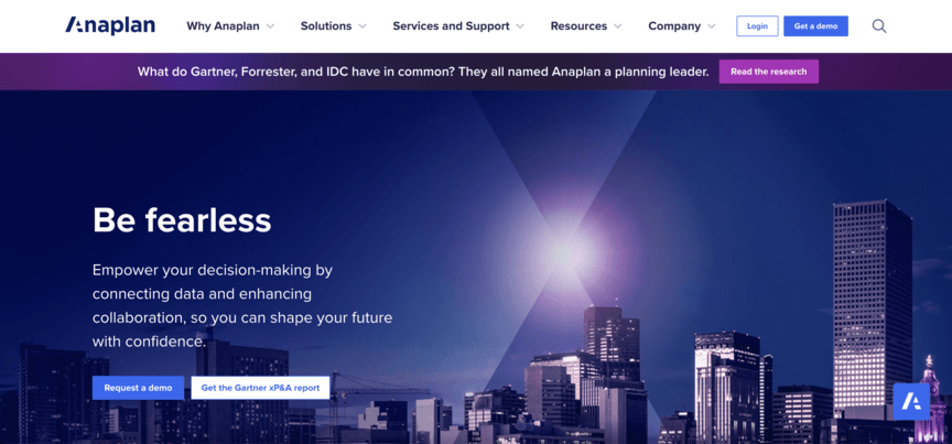 Anaplan webpage persuading users to request a demo.