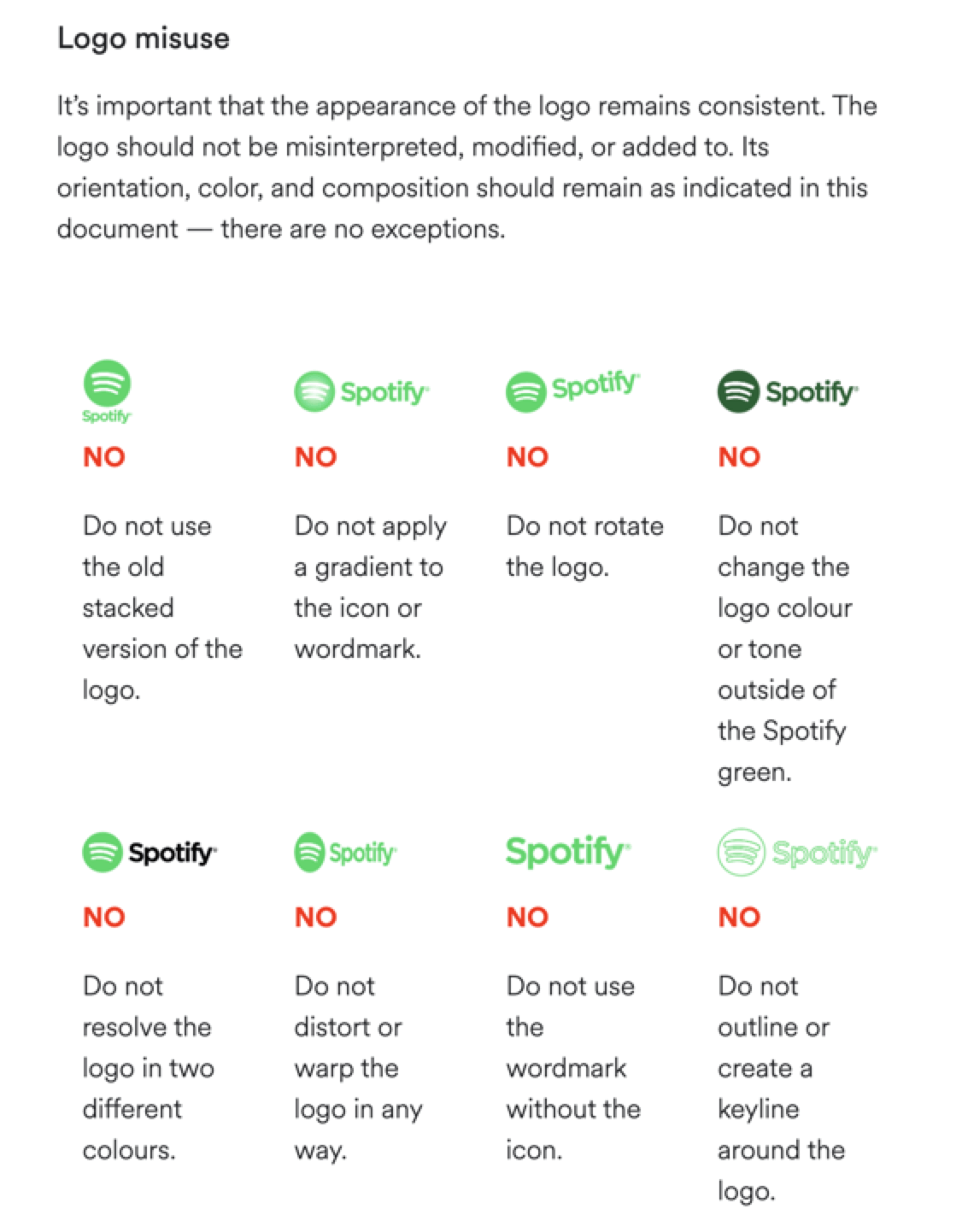 Screenshot of the Spotify Logo Misuse page